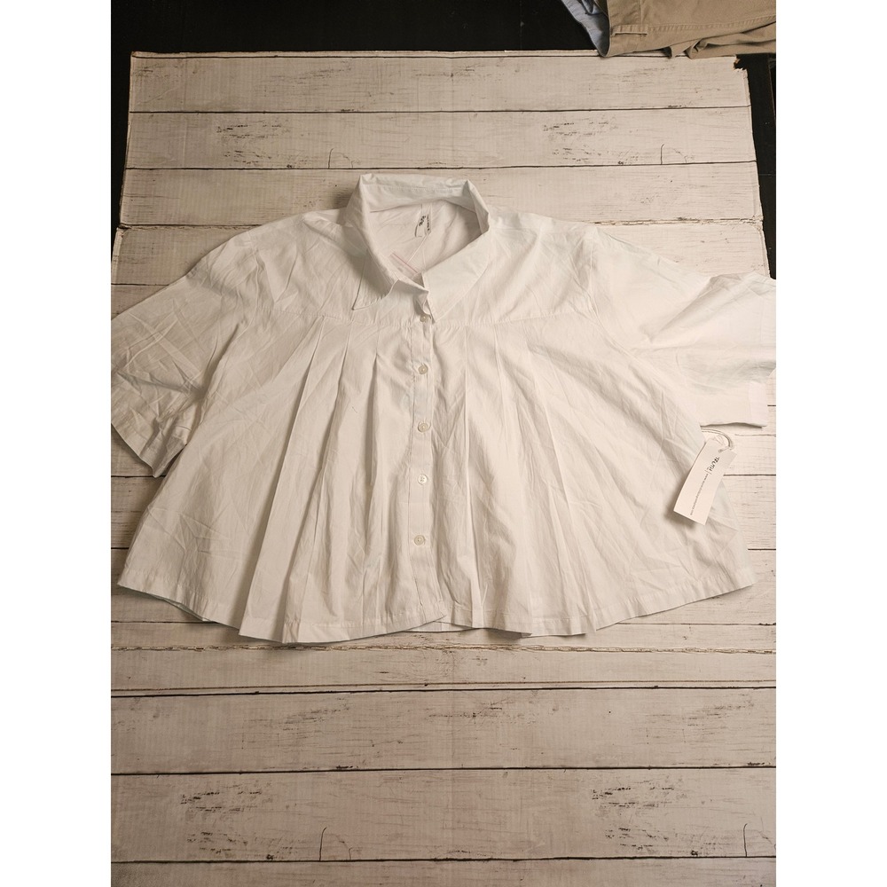 Truth NYC White Pleated Button Down Short Sleeve Shirt 3X New